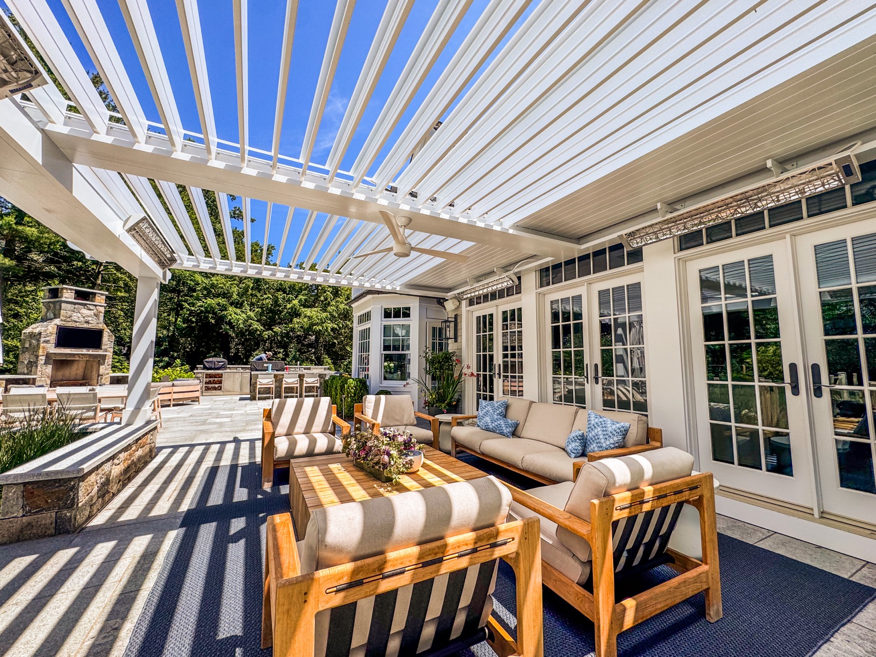 Classic pergola with stone fireplace, CT