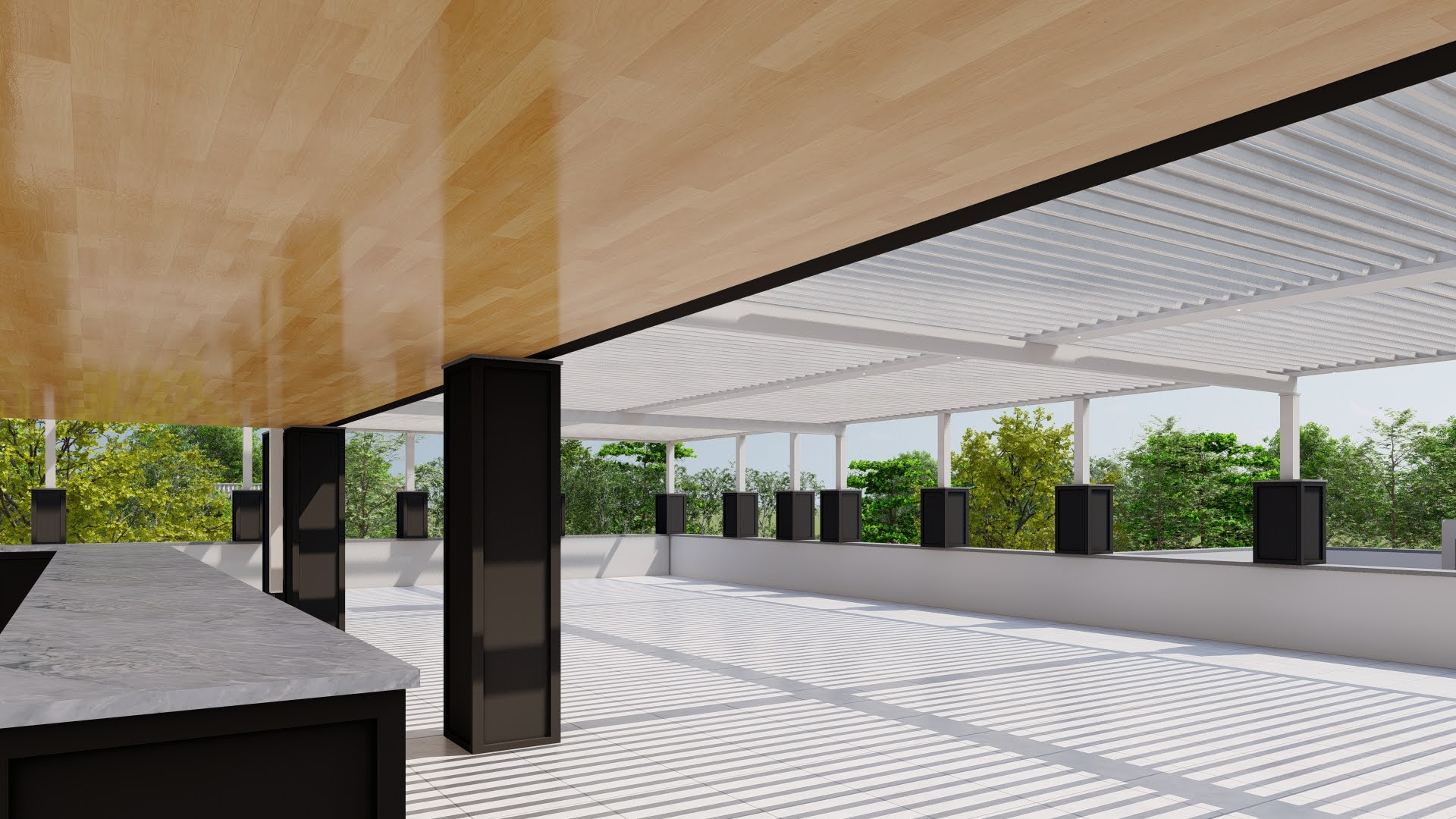 Breslow design rendering of the Tommy's Tavern + Tap Motorized Louvered Roof prior to installation in Edison, NJ
