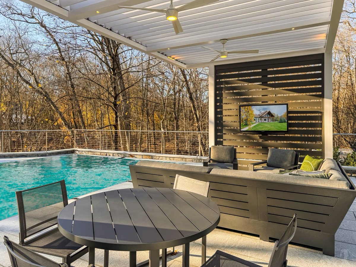 Greenwich CT poolside louvered pergola