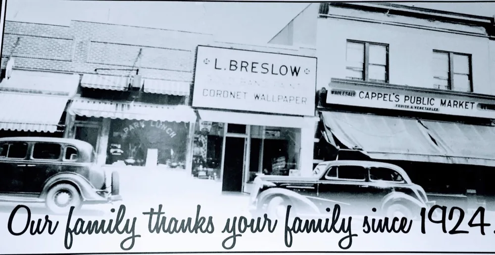 The original Breslow storefront in New Jersey — founded 1924, a family-owned paint and design business now in its fourth generation