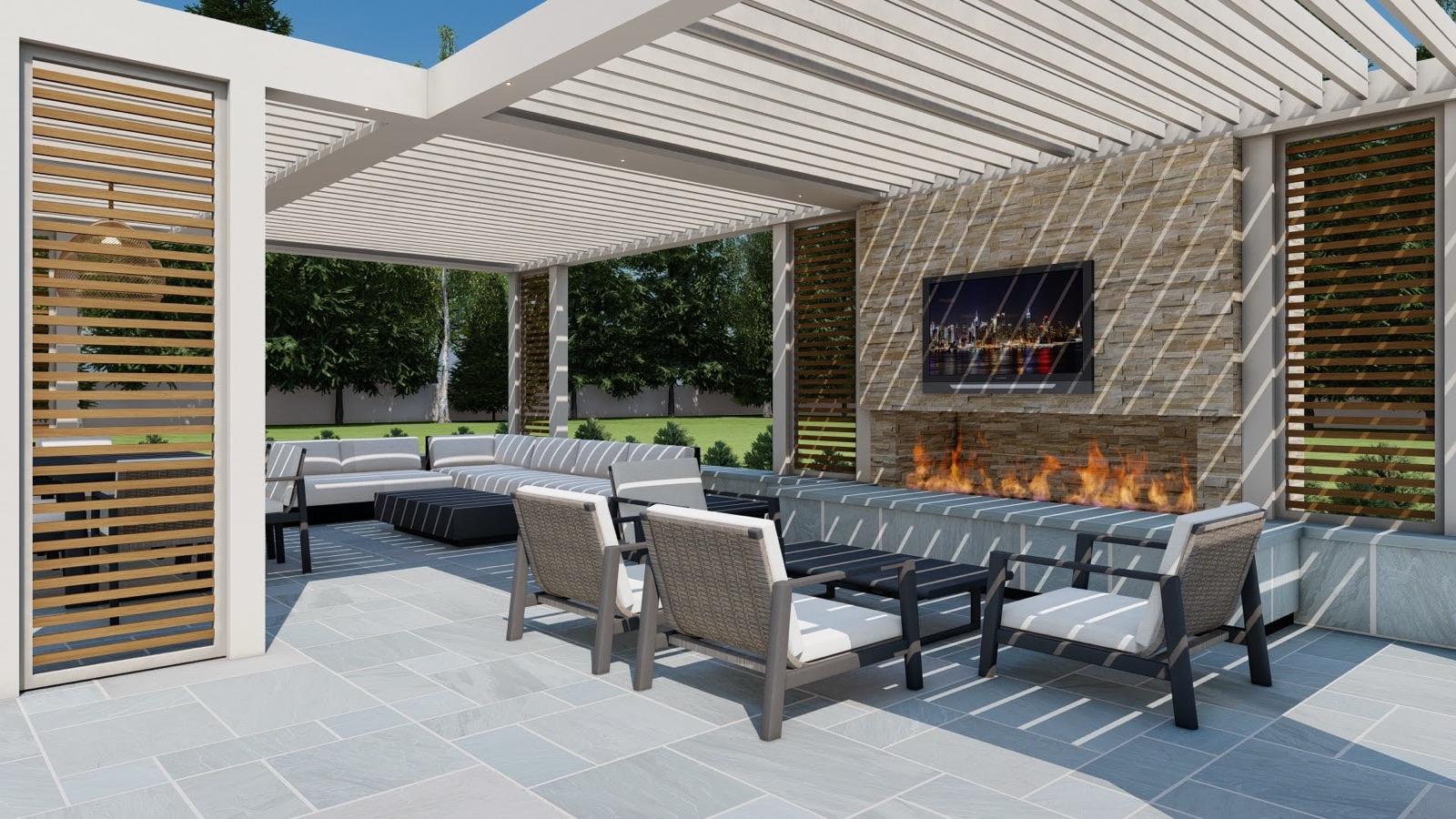 3D render of Morristown pergola, detail view