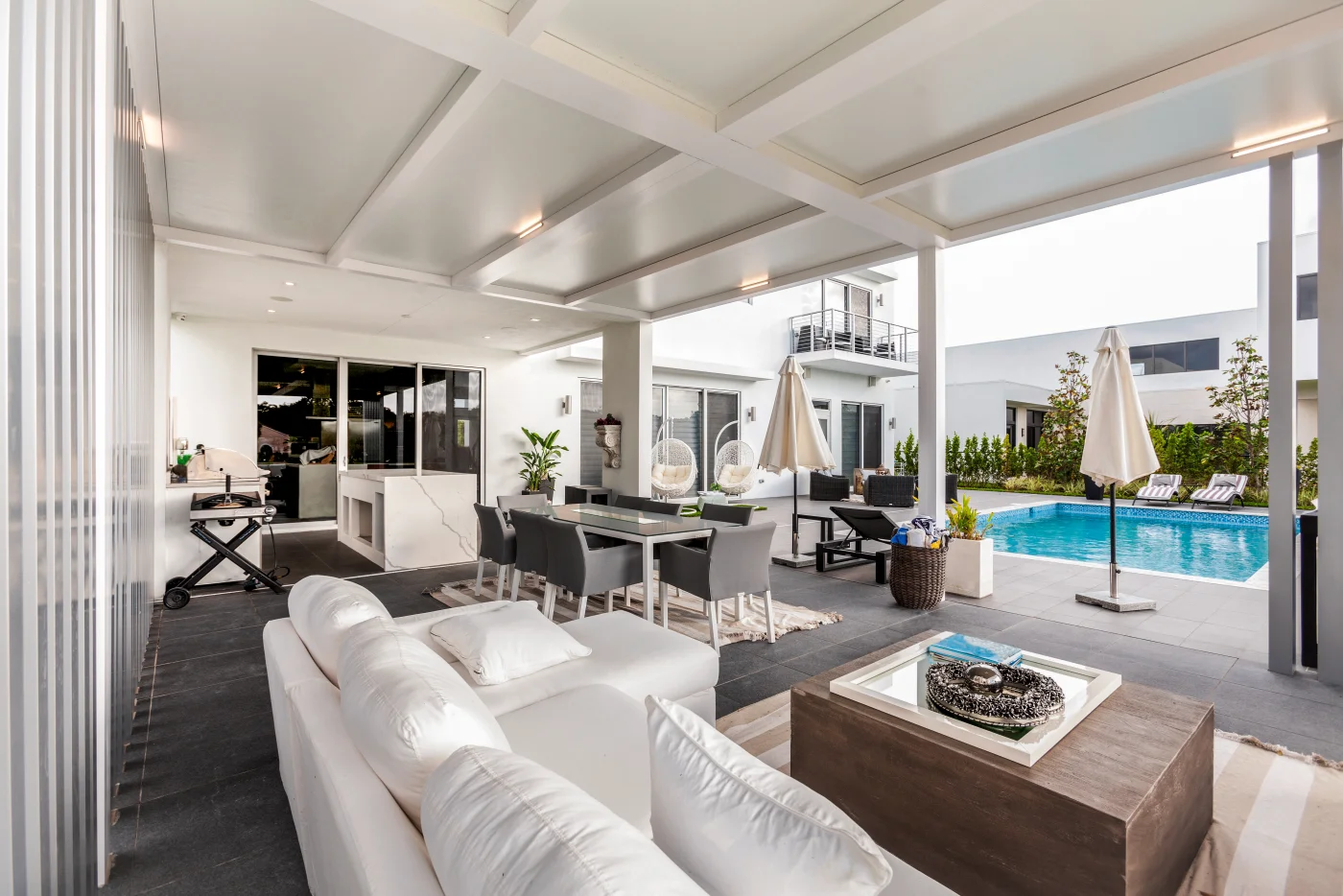 Azenco R-Shade fixed-roof pergola system