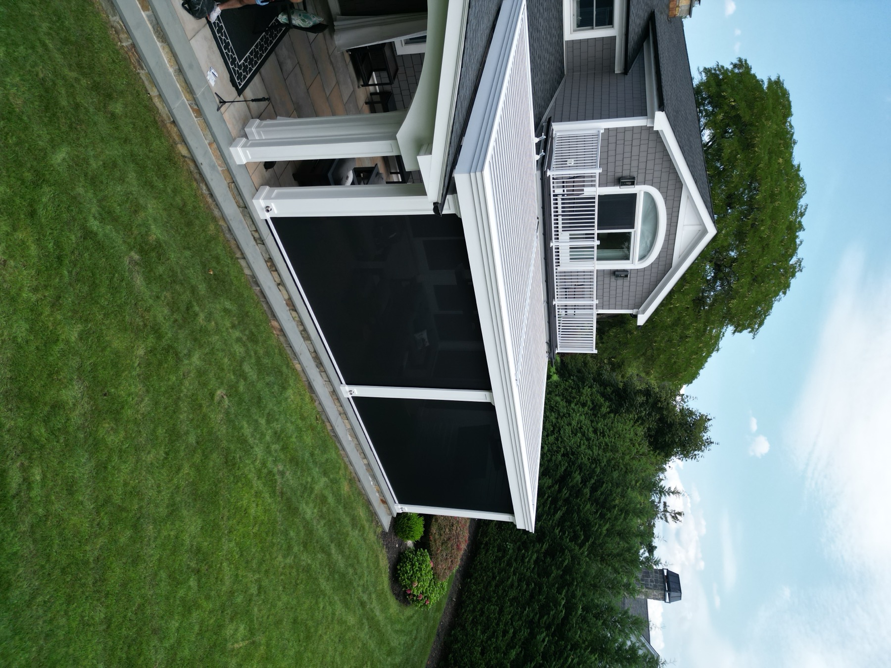 Transitional custom pergola aerial view